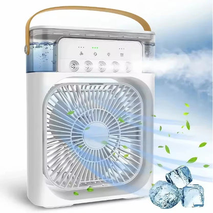 Summer Cooling Fan 3 in 1 Portable Desktop Humidifier USB Mini Air Conditioners Night Light Water Mist for Home, Office