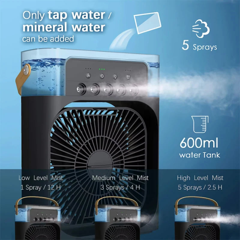 Summer Cooling Fan 3 in 1 Portable Desktop Humidifier USB Mini Air Conditioners Night Light Water Mist for Home, Office