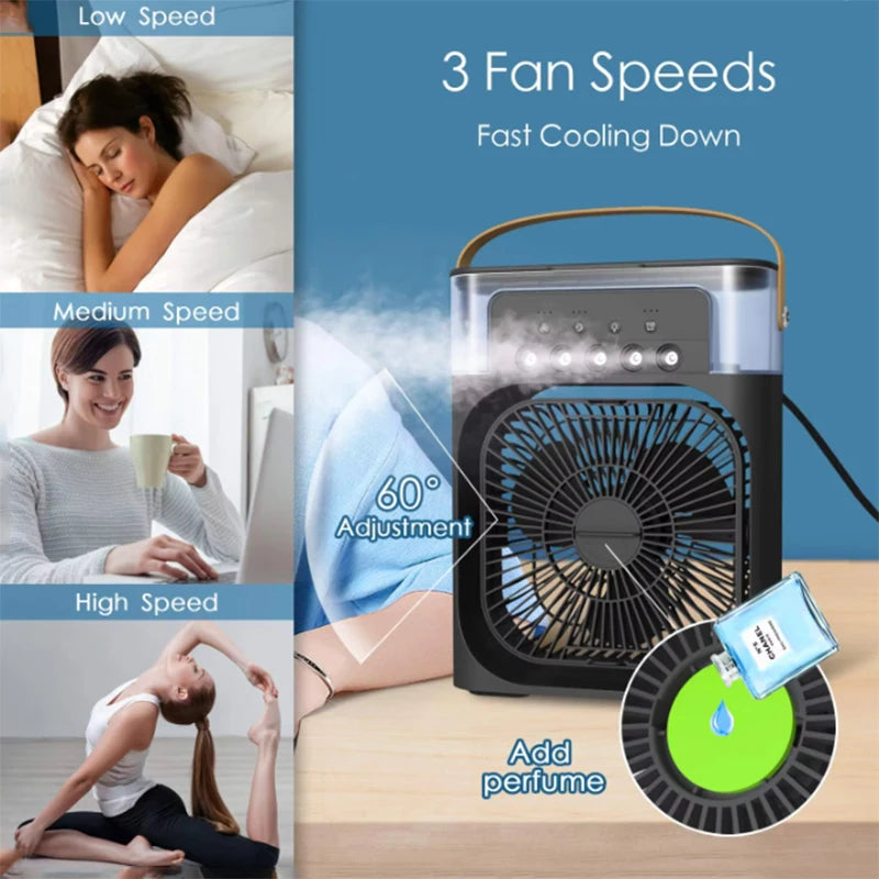 Summer Cooling Fan 3 in 1 Portable Desktop Humidifier USB Mini Air Conditioners Night Light Water Mist for Home, Office