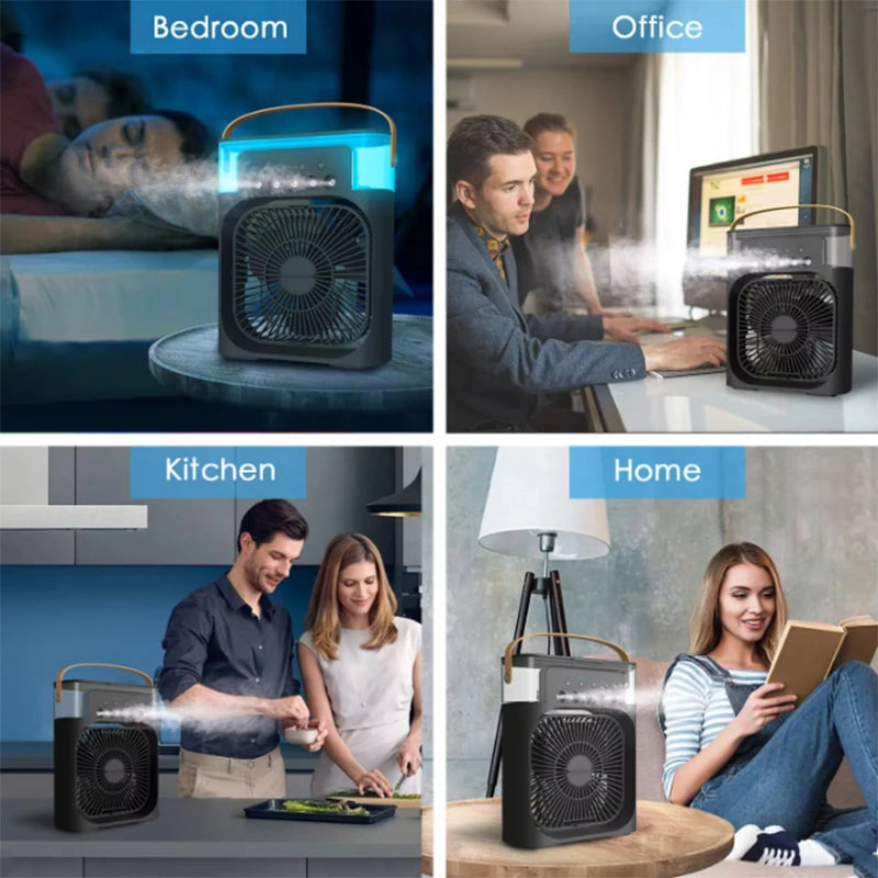 Summer Cooling Fan 3 in 1 Portable Desktop Humidifier USB Mini Air Conditioners Night Light Water Mist for Home, Office