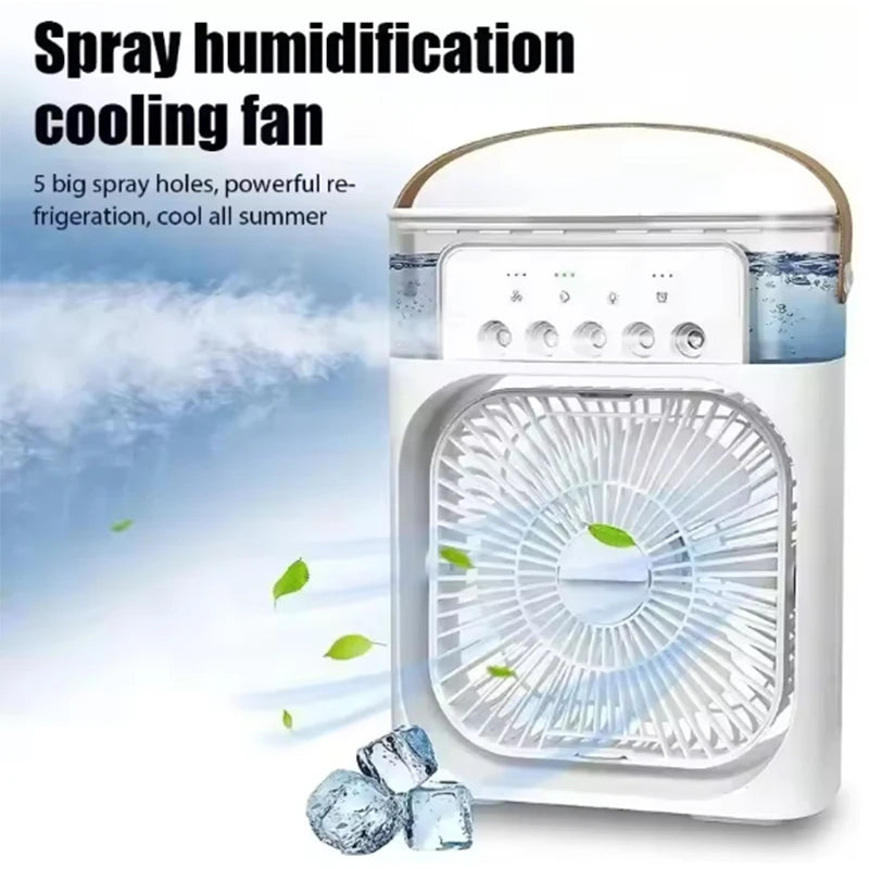 Summer Cooling Fan 3 in 1 Portable Desktop Humidifier USB Mini Air Conditioners Night Light Water Mist for Home, Office
